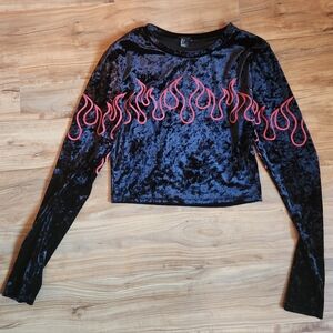 Velvet Flame Design Long Sleeve Crop Top Size Large